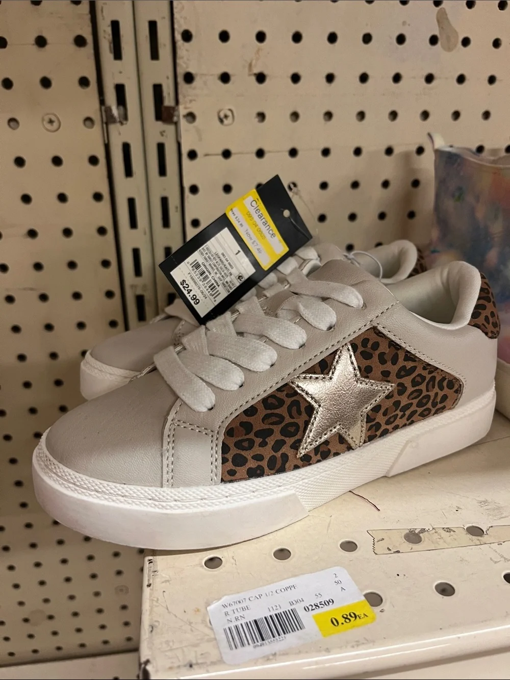 art class White Sneakers with Leopard Panels and Metallic Star